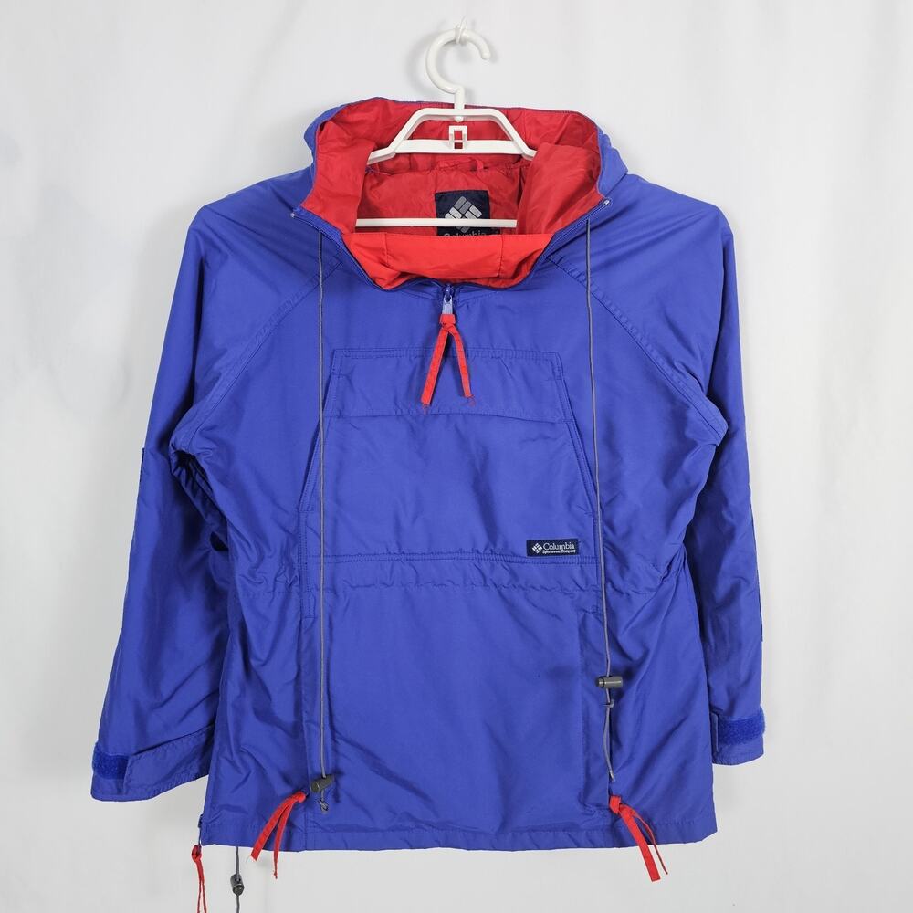 Vintage Columbia Anorak Jacket Womens Large Blue Red 90s Pullover Windbreaker